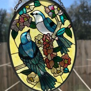 Hand Painted Blue Bird Stained Glass Sun Catcher